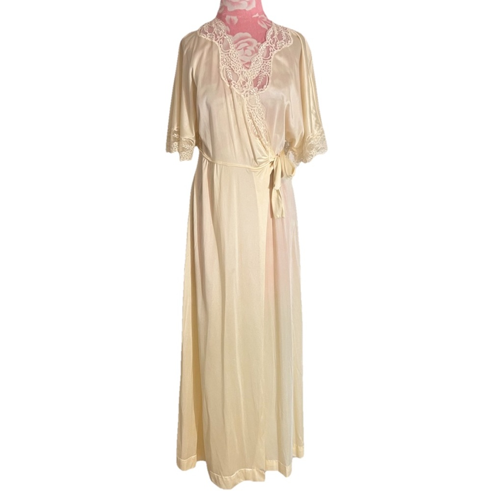 90s Lily Of France Lace Kimono Floral Robe Women's Size Medium Belted Vintage - Picture 2 of 6